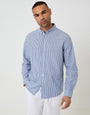 Blue Stripe Linen Cotton Blend Long Sleeve Shirt