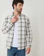 Threadbare Cotton Long Sleeve Shirt in Stone Check - front view
