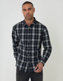 Threadbare Cotton Long Sleeve Shirt in Black Check - front view