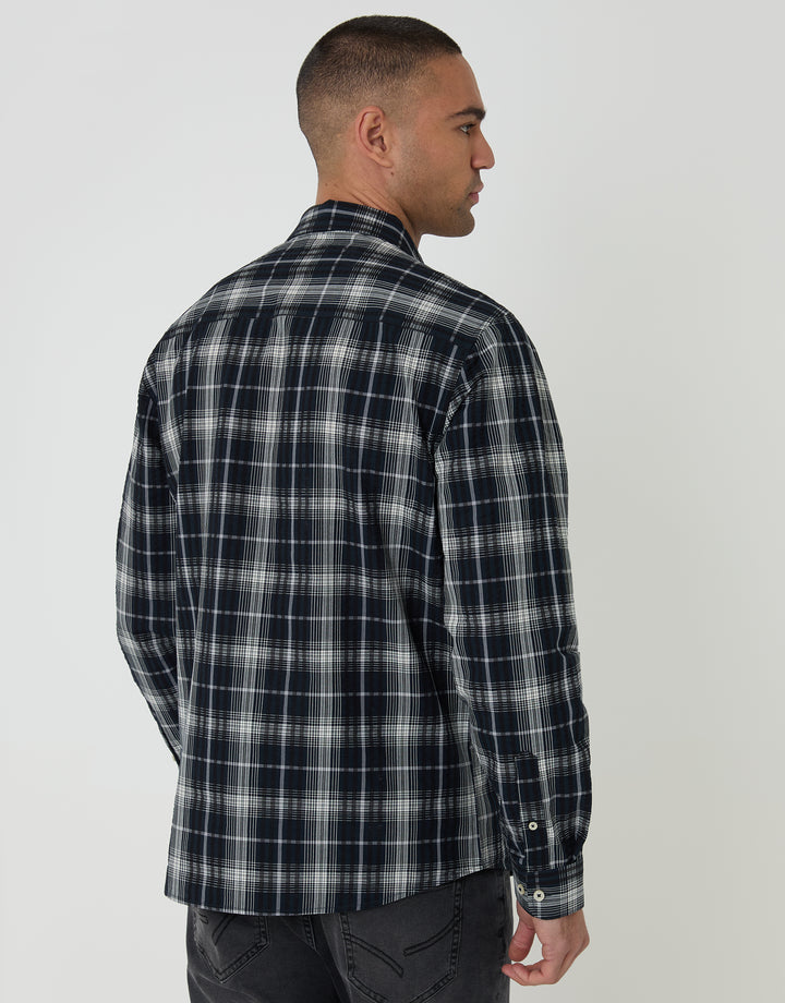 Threadbare Cotton Long Sleeve Shirt in Black Check - back view