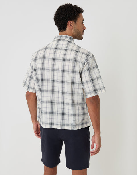 Threadbare Boxy Fit Short Sleeve Shirt in Cream Check - back view