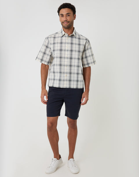 Threadbare Boxy Fit Short Sleeve Shirt in Cream Check - full body