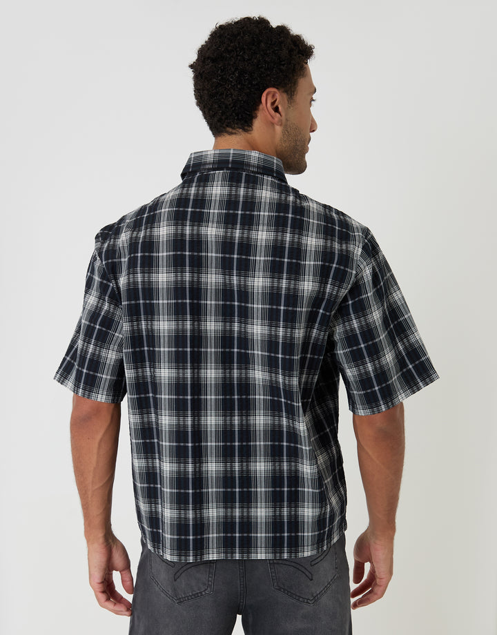 Threadbare Boxy Fit Short Sleeve Shirt in Black Check - back view