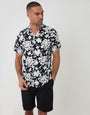 Threadbare Abstract Floral Print Short Sleeve Shirt in Black - front view