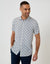 Denim Blue Linear Leaf Print Short Sleeve Shirt