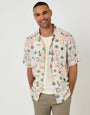 Threadbare Tropical Stamp Print Relaxed Fit Short Sleeve Shirt in Stone - front view