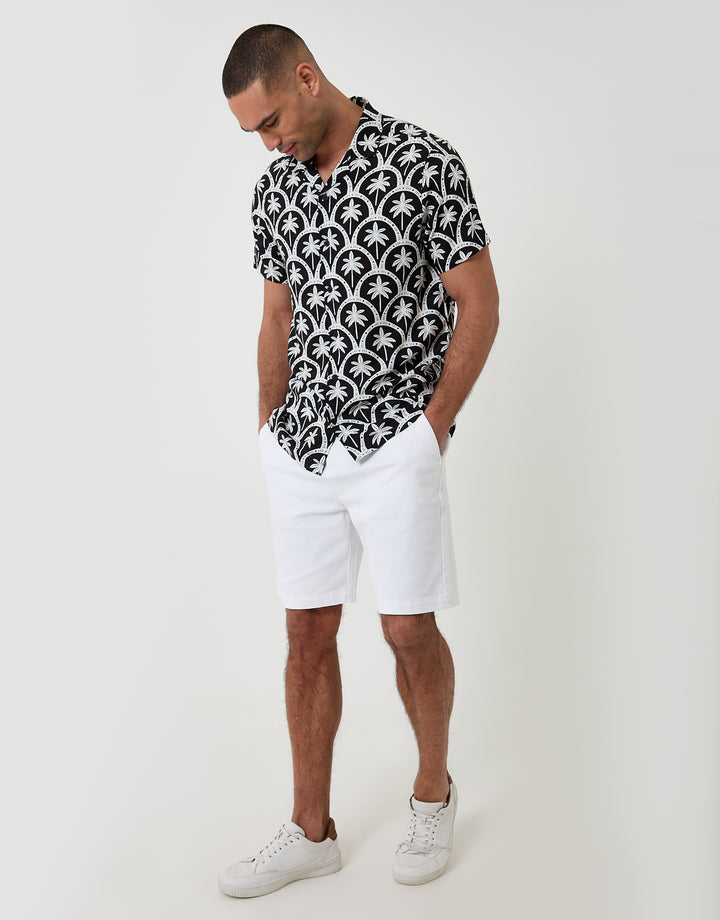Threadbare Short Sleeve Shirt in Black Palm Tree Print - full body
