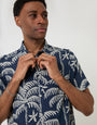 Threadbare Oversized Palm Tree Print Short Sleeve Shirt in Navy - collar close up