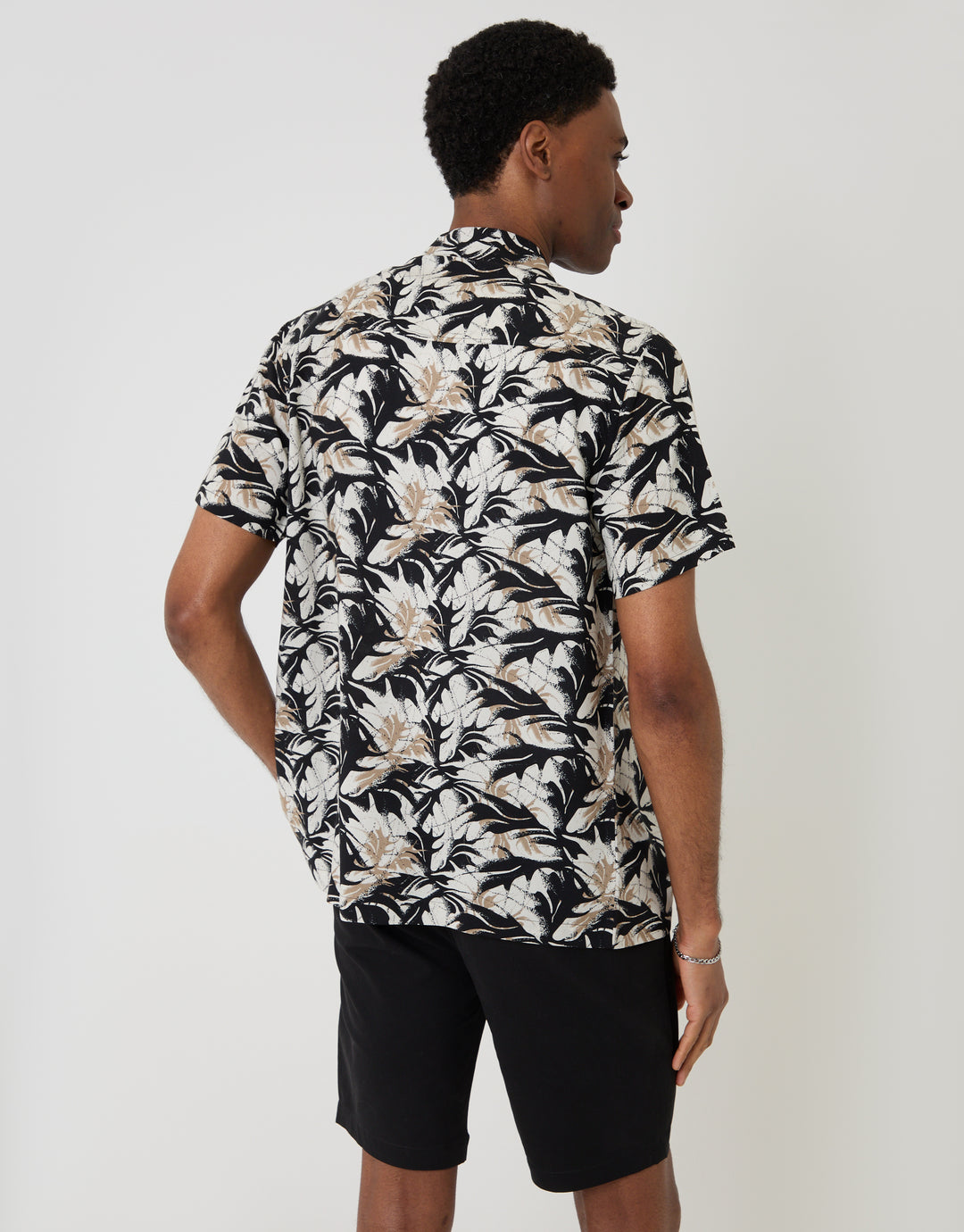 Threadbare Abstract Print Relaxed Fit Short Sleeve Shirt in Black - back view
