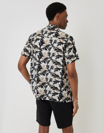Threadbare Abstract Print Relaxed Fit Short Sleeve Shirt in Black - back view