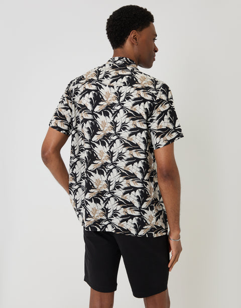 Threadbare Abstract Print Relaxed Fit Short Sleeve Shirt in Black - back view