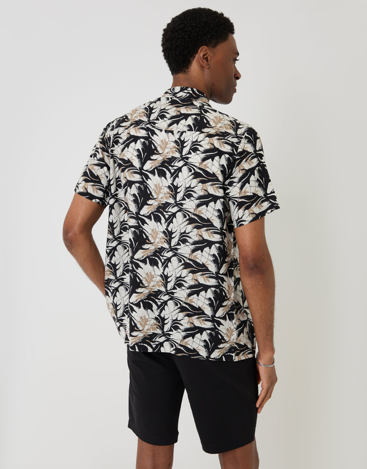Threadbare Abstract Print Relaxed Fit Short Sleeve Shirt in Black - back view