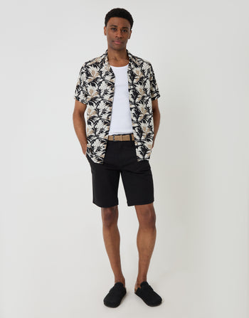 Threadbare Abstract Print Relaxed Fit Short Sleeve Shirt in Black - full body
