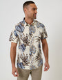Threadbare Leaf Print Cotton Poplin Short Sleeve Shirt in Ecru - front view