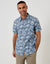 Denim Blue Tropical Print Cotton Poplin Short Sleeve Shirt