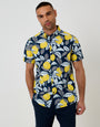Threadbare Cotton Poplin Short Sleeve Shirt in Navy Lemon Print - front view