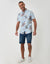 Tropical Leaf Print Cotton Short Sleeve Shirt in Light Blue