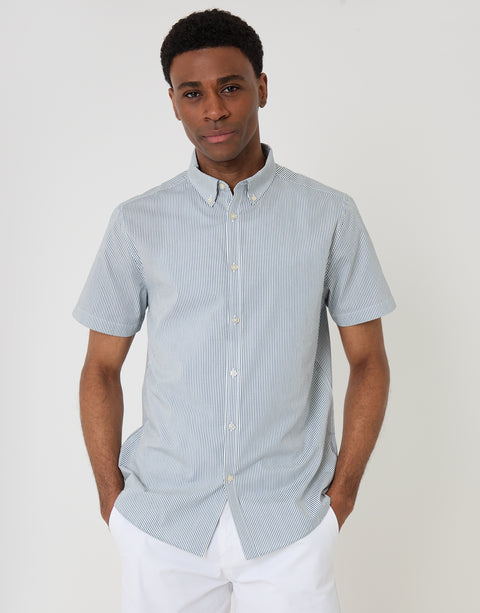 Threadbare Cotton Poplin Short Sleeve Shirt in Blue Stripe - front view