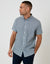 Denim Blue Linear Leaf Print Cotton Poplin Short Sleeve Shirt