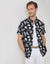 Plant Print Textured Cotton Short Sleeve Shirt in Black