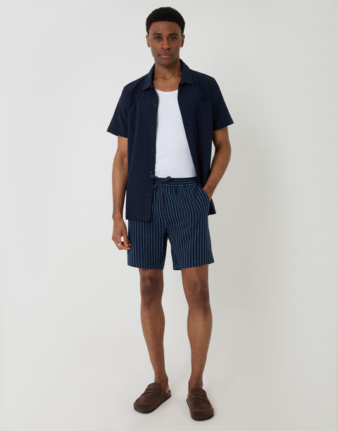 Threadbare Boxy Fit Textured Short Sleeve Shirt in Navy - full body