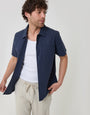 Threadbare Textured Cotton Short Sleeve Shirt in Navy - front view