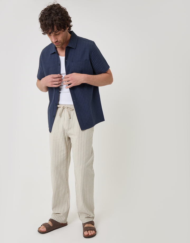 Threadbare Textured Cotton Short Sleeve Shirt in Navy - full body