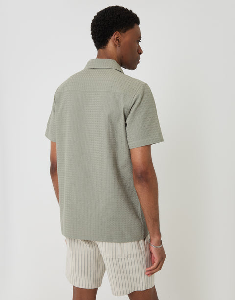 Threadbare Textured Cotton Short Sleeve Shirt in Sage Green - back view