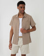 Threadbare Textured Cotton Short Sleeve Shirt in Taupe - front view