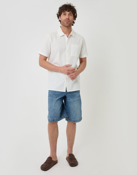 Threadbare Textured Cotton Short Sleeve Shirt in Ecru - full body
