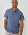 Threadbare Textured Cotton Short Sleeve Shirt in Denim Blue - Front View