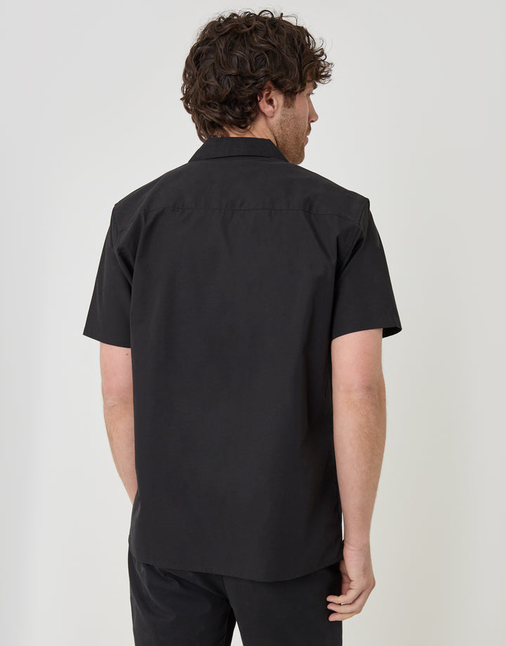 Threadbare Beach Embroidered Cotton Poplin Short Sleeve Shirt in Black - back view