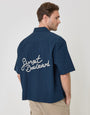 Threadbare Boxy Fit Sunset Boulevard Embroidered Short Sleeve Shirt in Navy - back view