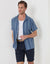 Stripe Knitted Cotton Blend Short Sleeve Shirt in Blue