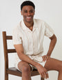 Threadbare Chevron Stripe Textured Cotton Short Sleeve Shirt in Stone - seated
