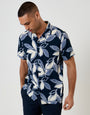 Threadbare Leaf Print Short Sleeve Shirt in Navy - front view