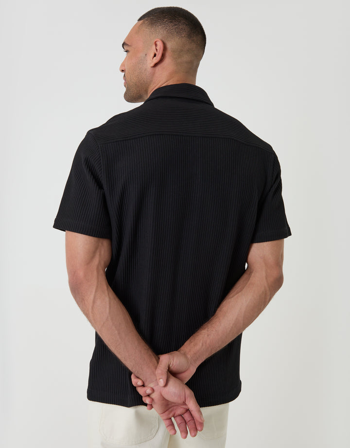 Threadbare Plisse Rib Short Sleeve Shirt in Black - back view