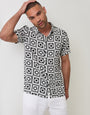 Threadbare Geometric Sun Print Short Sleeve Shirt in Black - Front View