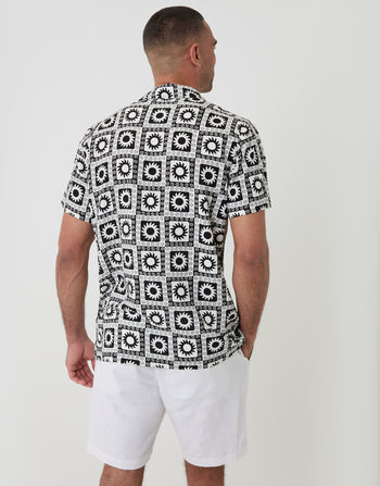 Threadbare Geometric Sun Print Short Sleeve Shirt in Black - Back View