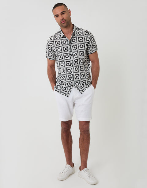 Threadbare Geometric Sun Print Short Sleeve Shirt in Black - Full View