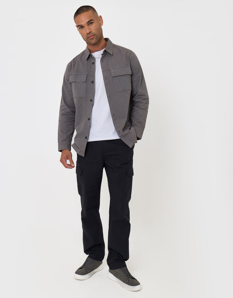 Threadbare Cotton Patch Pocket Shacket in Slate Grey - full body