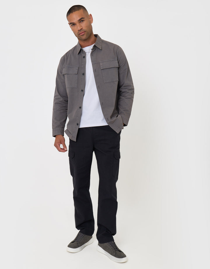 Threadbare Cotton Patch Pocket Shacket in Slate Grey - full body