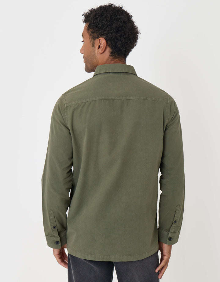 Threadbare Cotton Patch Pocket Shacket in Olive Green - back view