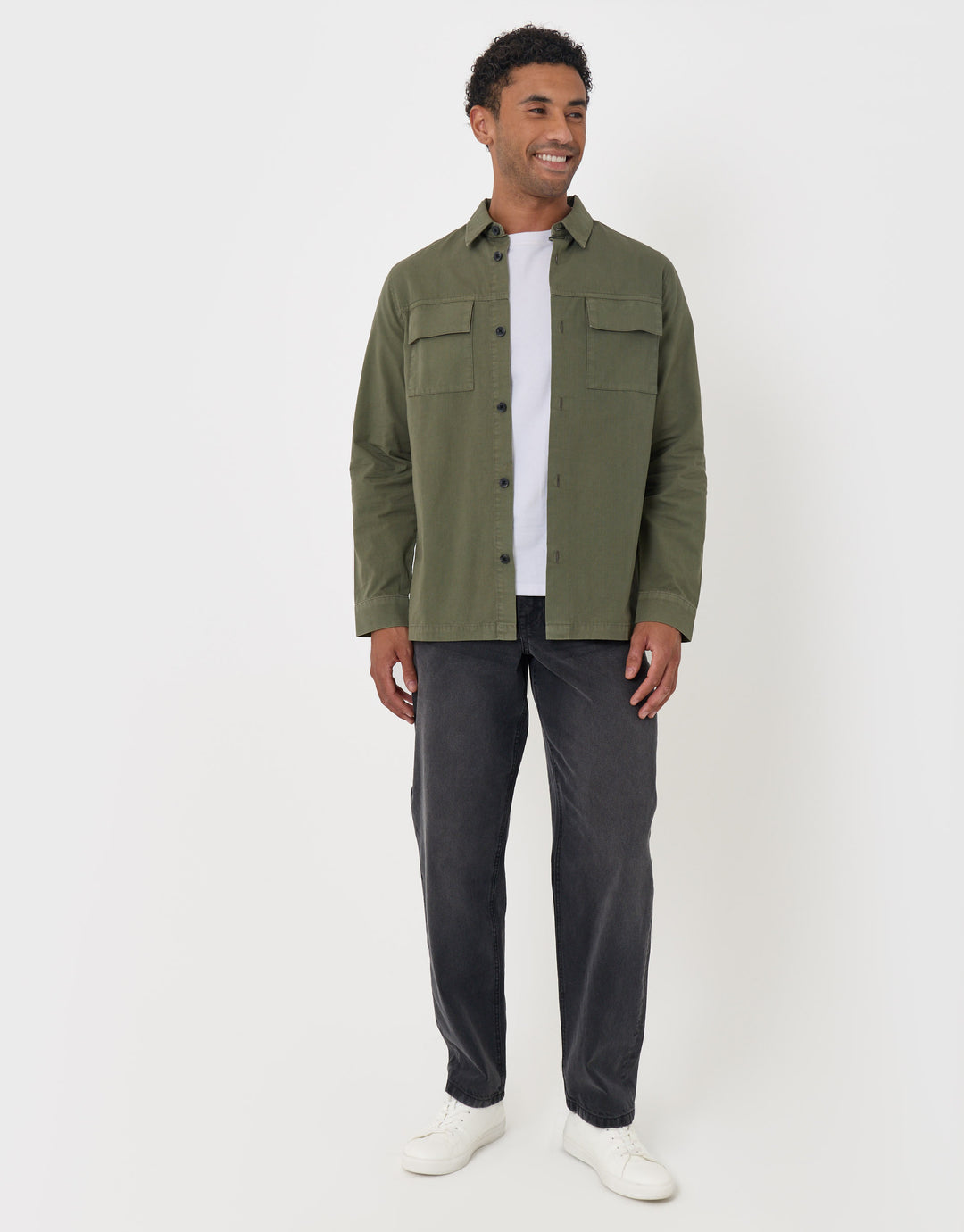 Threadbare Cotton Patch Pocket Shacket in Olive Green - full body
