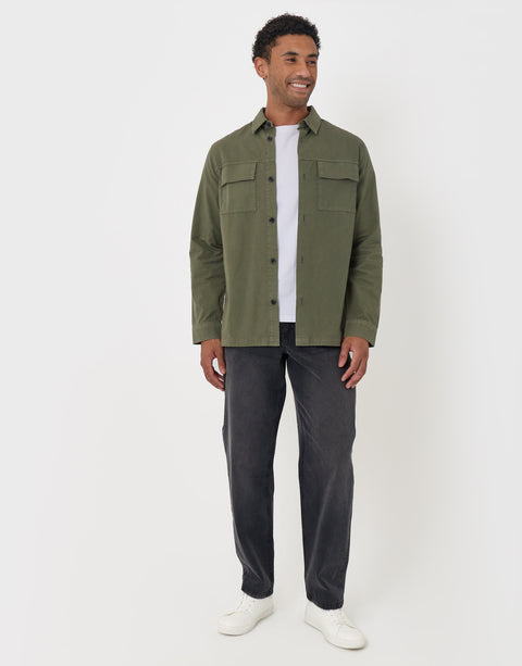 Threadbare Cotton Patch Pocket Shacket in Olive Green - full body
