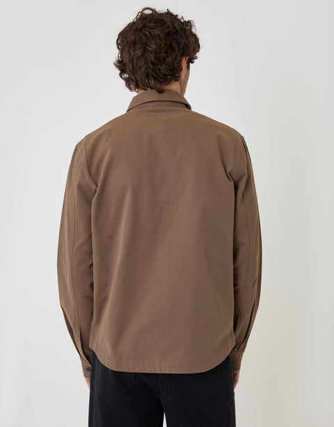 Threadbare Curved Hem Cotton Shacket in Brown - back view