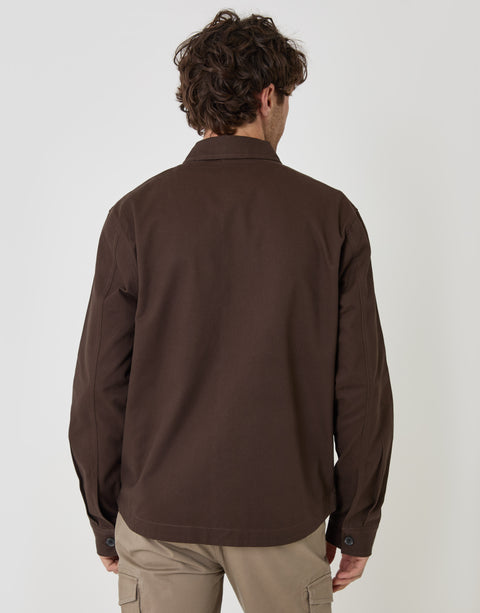 Threadbare Cotton Twill Shacket with Pockets in Chocolate Brown - back view