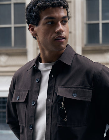 Threadbare Cotton Twill Shacket with Pockets in Chocolate Brown - campaign
