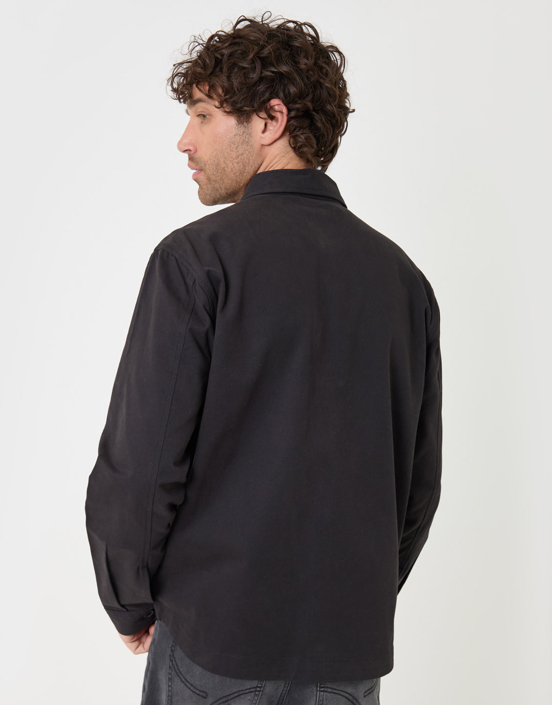 Threadbare Curved Hem Cotton Shacket in Black - back view