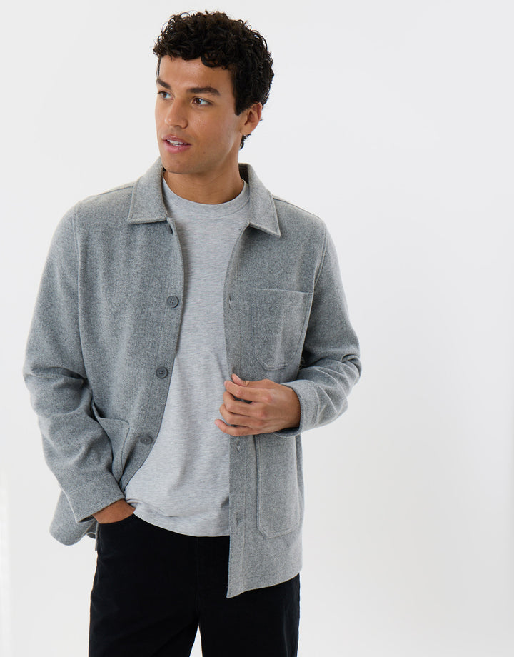 Long Sleeve Button Up Shacket in Grey Marl